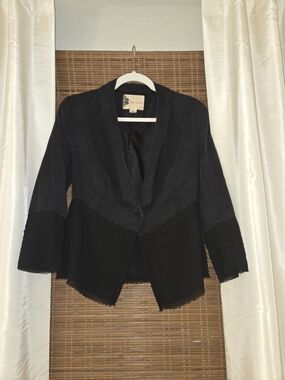 Mixed-Texture Open Blazer